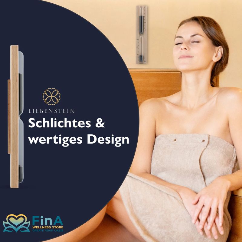 Finest black sand in the Liebenstein Sauna hourglass - easy to read, ideal for relaxed sauna sessions with 15 minutes measuring time